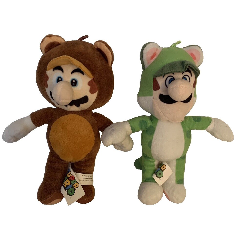 Luigi Green Cat Super Mario Raccoon 8" Plush Nintendo Good Stuff Lot of 2